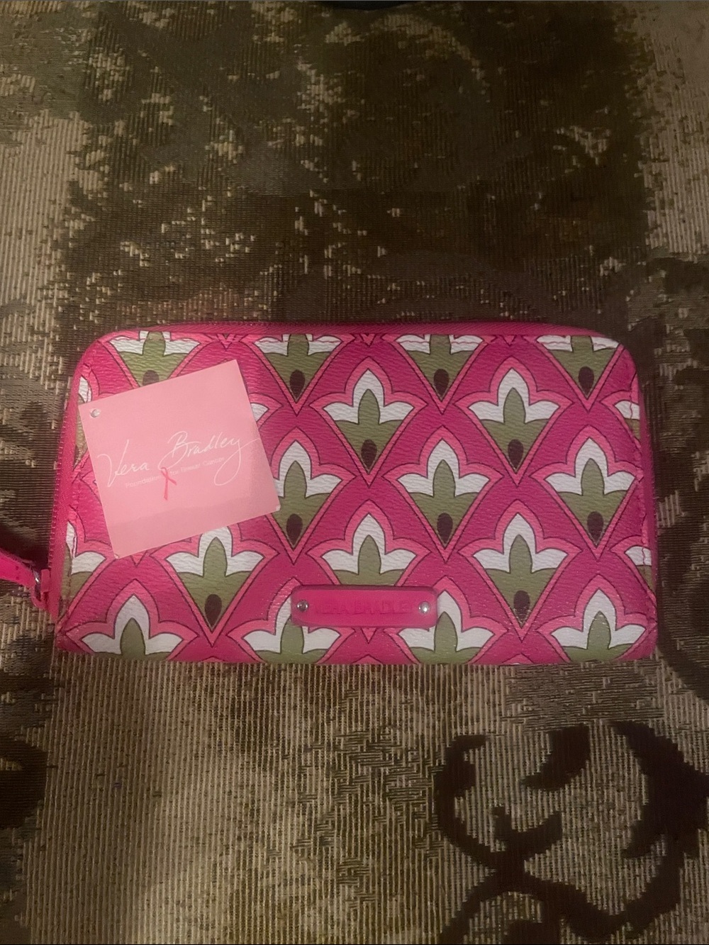 Vera Bradley Pink Olive Geometric Zip Wallet